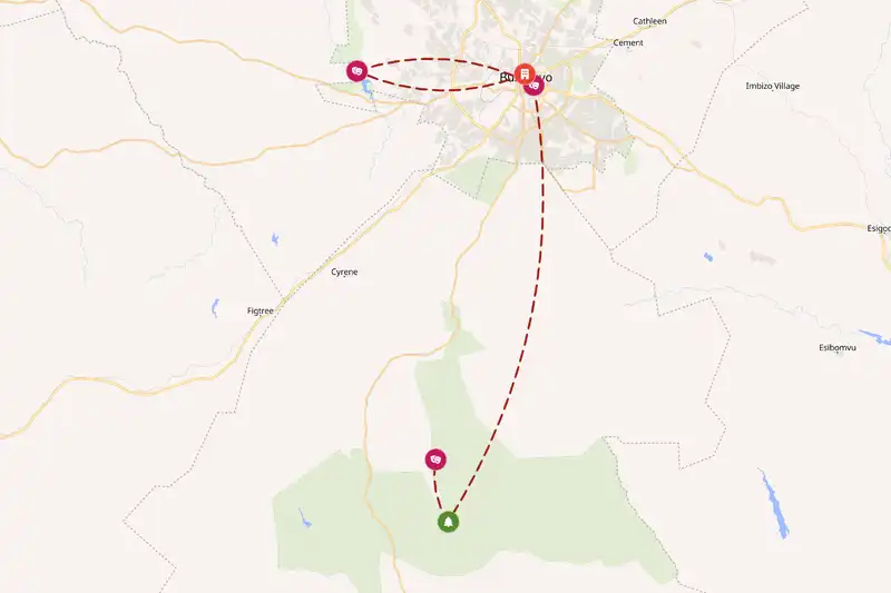 Example Zimbabwe itinerary planner route