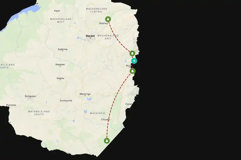 Example Zimbabwe itinerary planner route