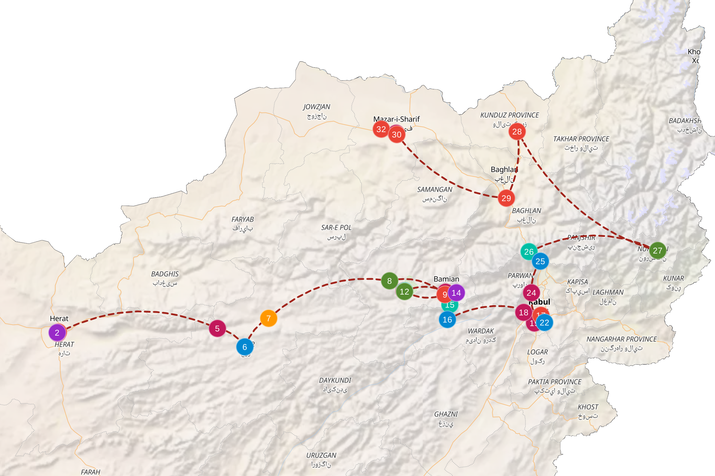 Example route for Afghanistan