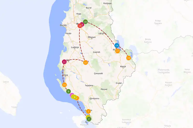 Example route for Albania