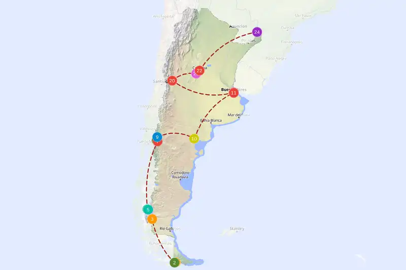 Example route for Argentina