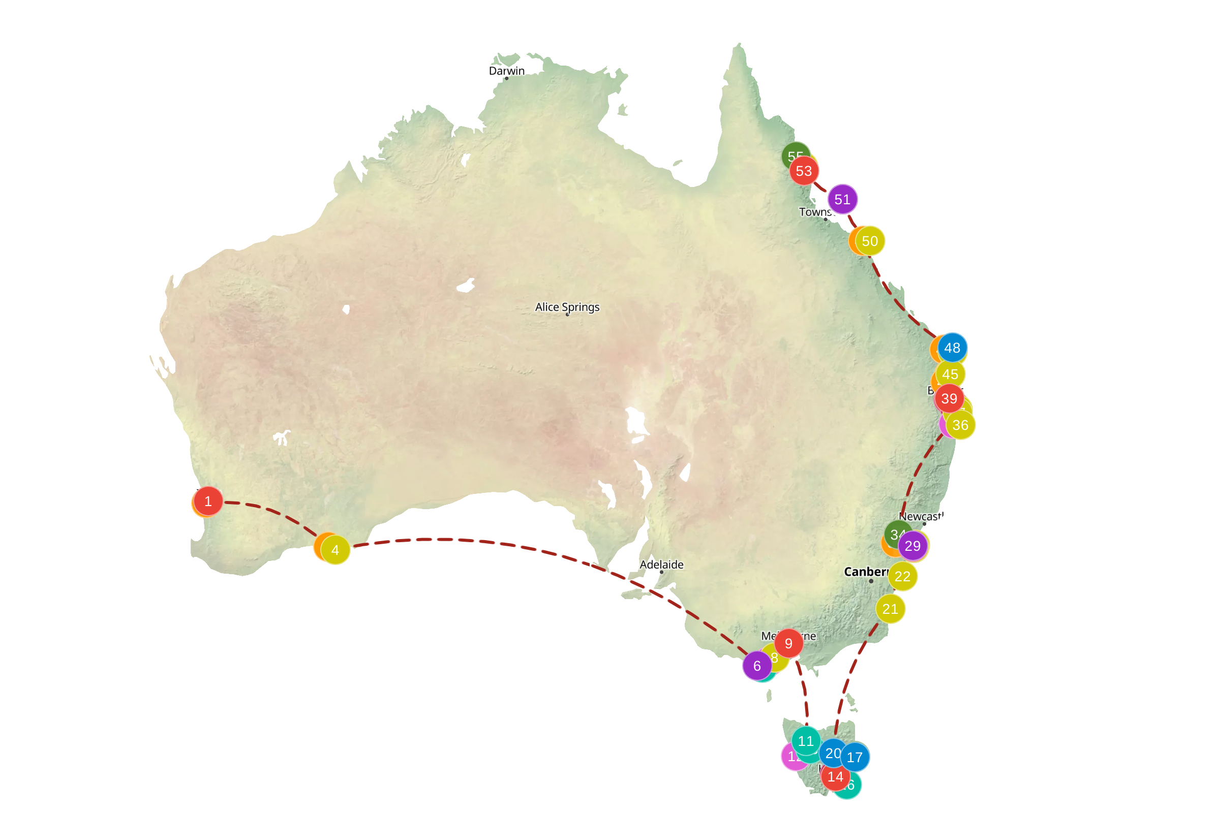 Example route for Australia