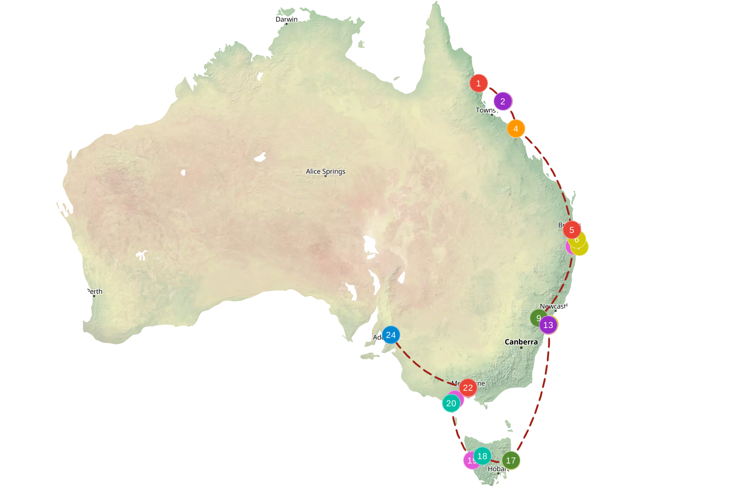 Example route for Australia