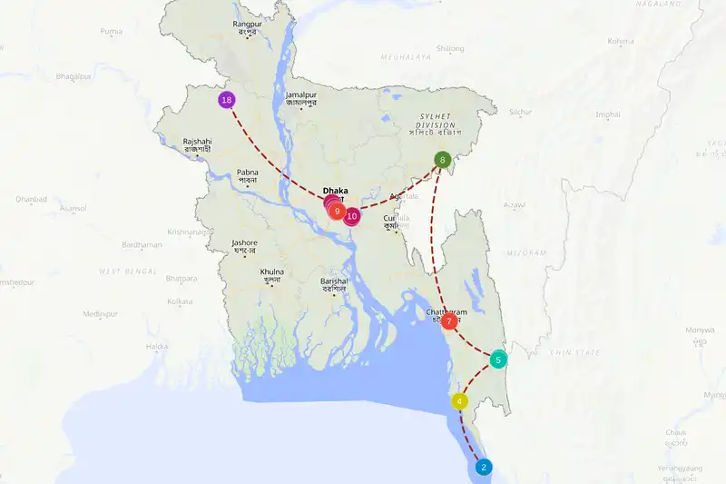 Example route for Bangladesh