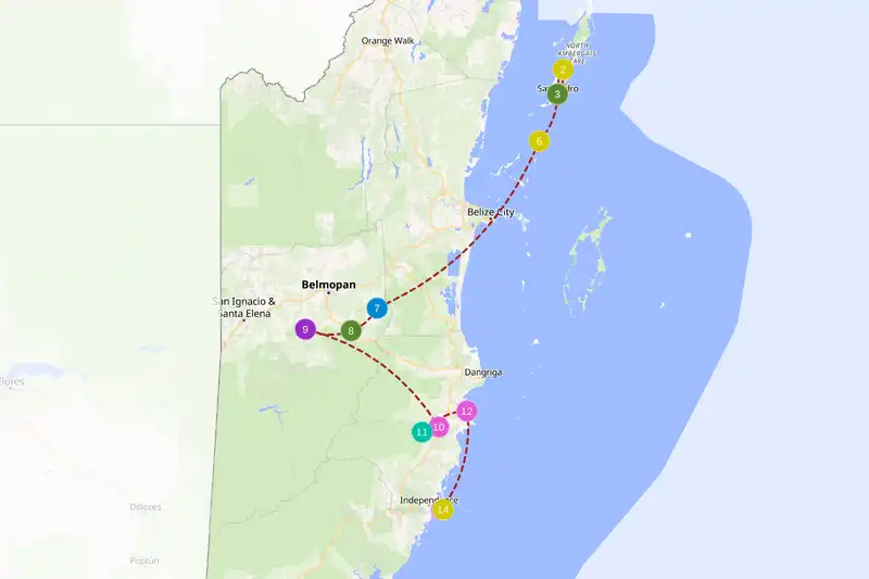 Example route for Belize