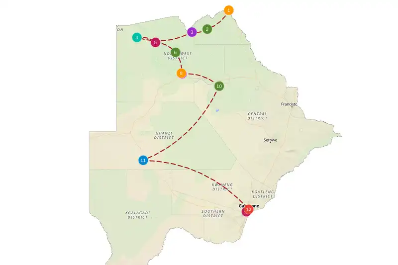 Example route for Botswana