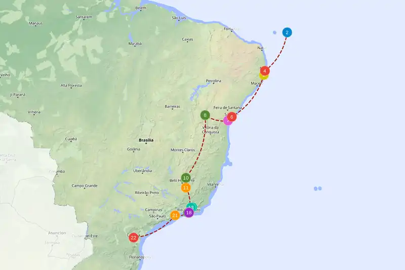 Example route for Brazil
