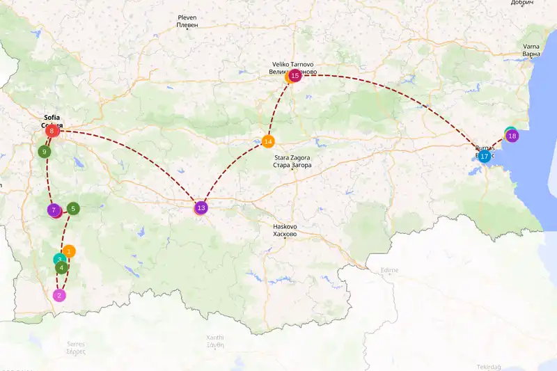 Example route for Bulgaria