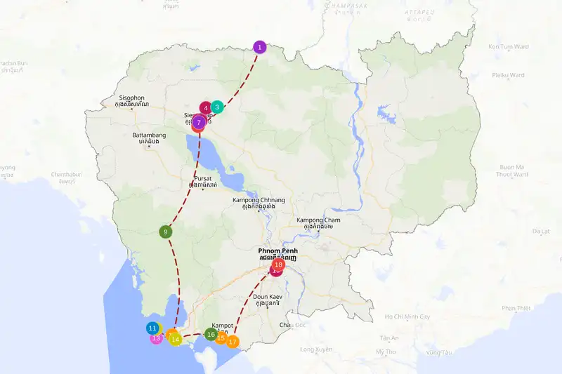 Example route for Cambodia