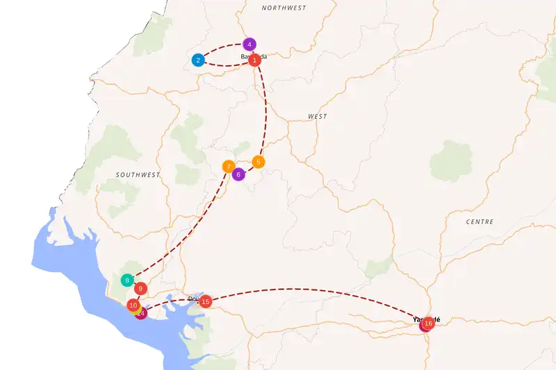 Example route for Cameroon