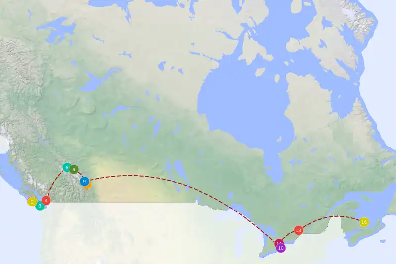 Example route for Canada