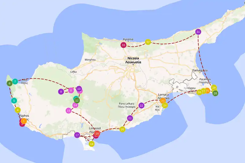 Example route for Cyprus