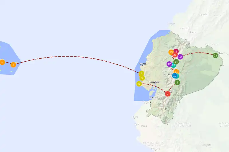 Example route for Ecuador