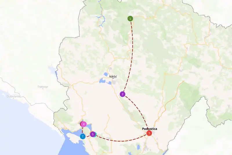 Example route for Montenegro