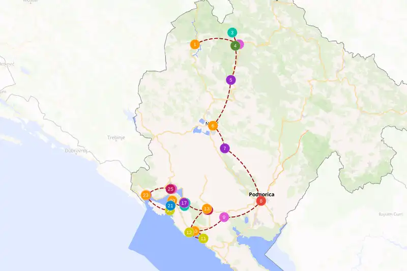 Example route for Montenegro