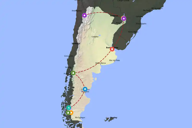 Example Argentina itinerary planner route