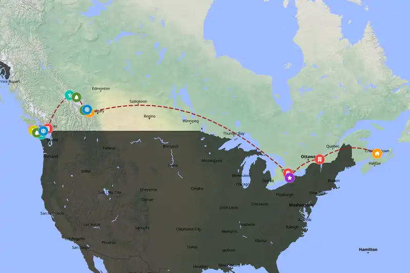 Example Canada itinerary planner route
