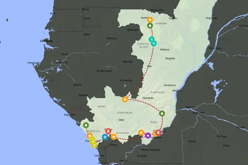 Example Republic of the Congo itinerary planner route
