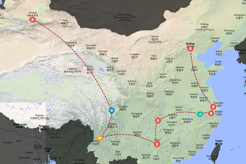 Example China itinerary planner route