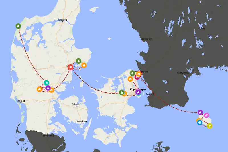 Example Denmark itinerary planner route
