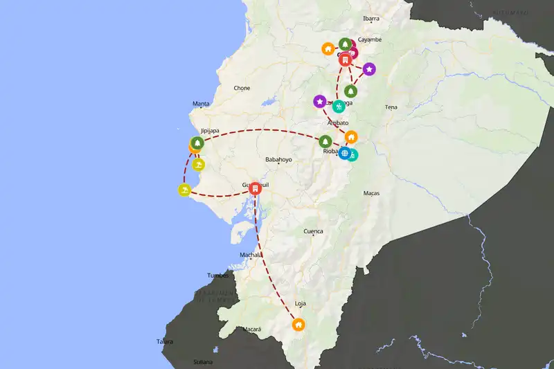 Example Ecuador itinerary planner route