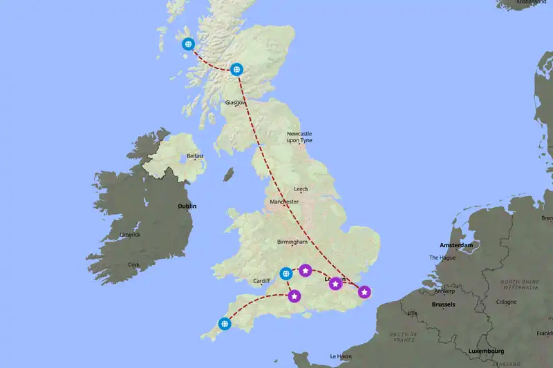 Example United Kingdom itinerary planner route