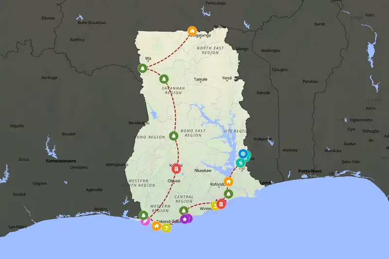 Example Ghana itinerary planner route