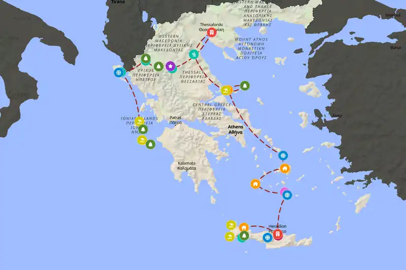 Example Greece itinerary planner route