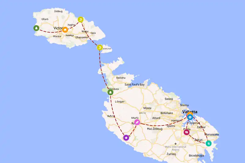 Example Malta itinerary planner route