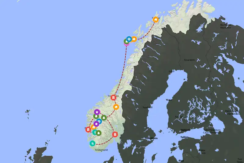Example Norway itinerary planner route