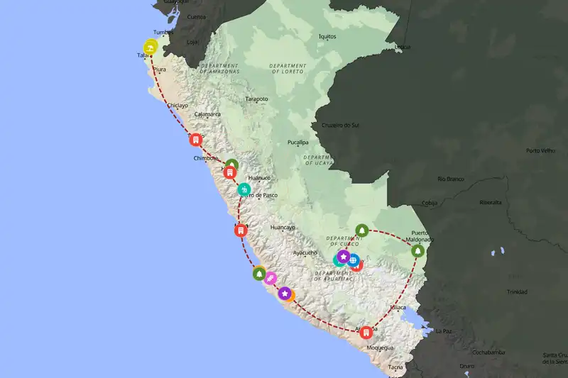 Example Peru itinerary planner route