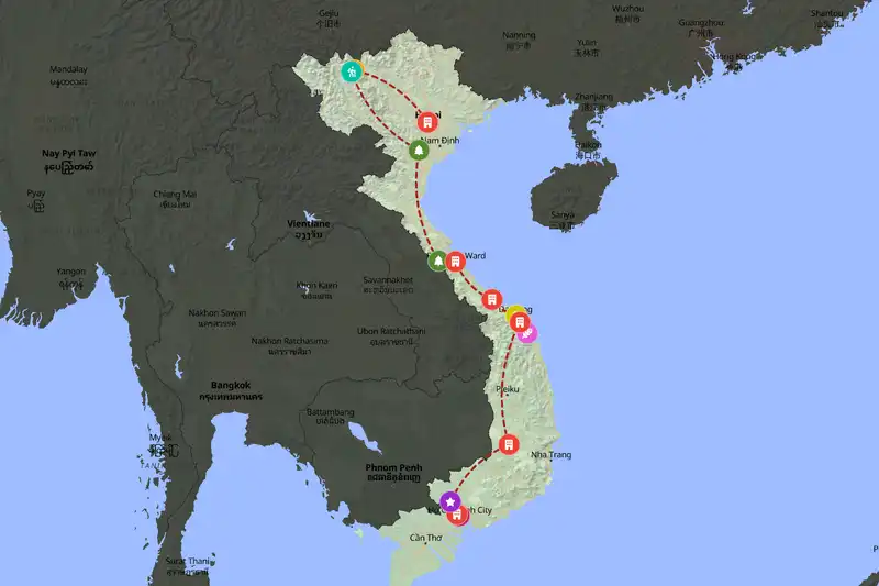 Example Vietnam itinerary planner route