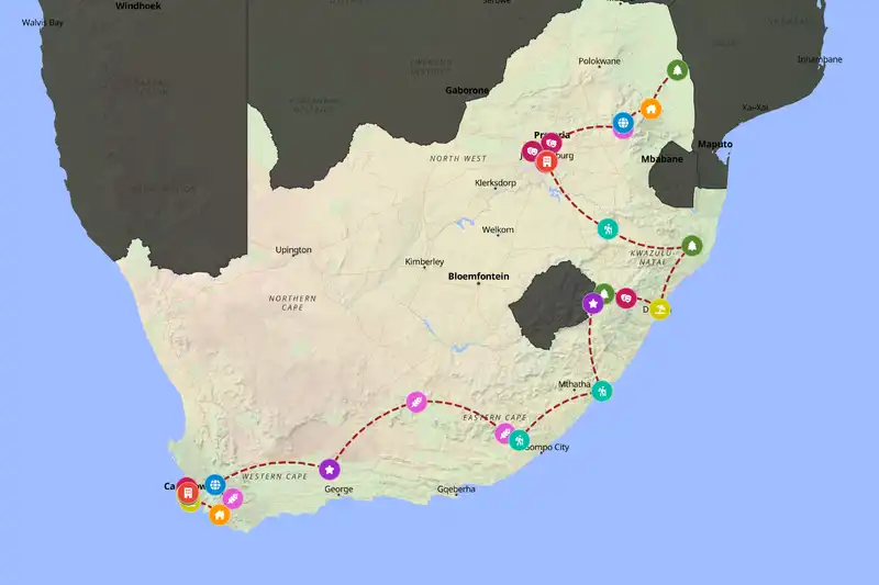Example South Africa itinerary planner route