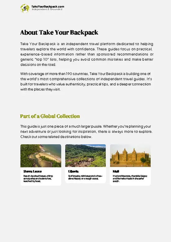 example page 1 from our offline Travel Guide for Guinea