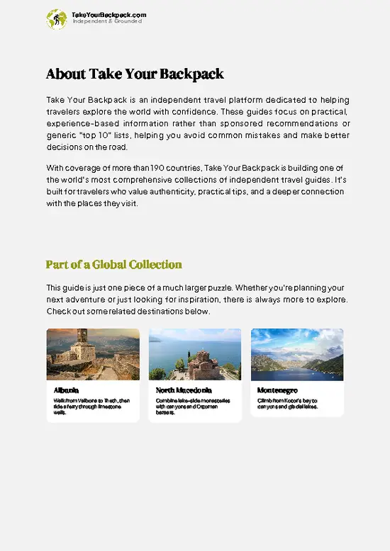 example page 1 from our offline Travel Guide for Kosovo