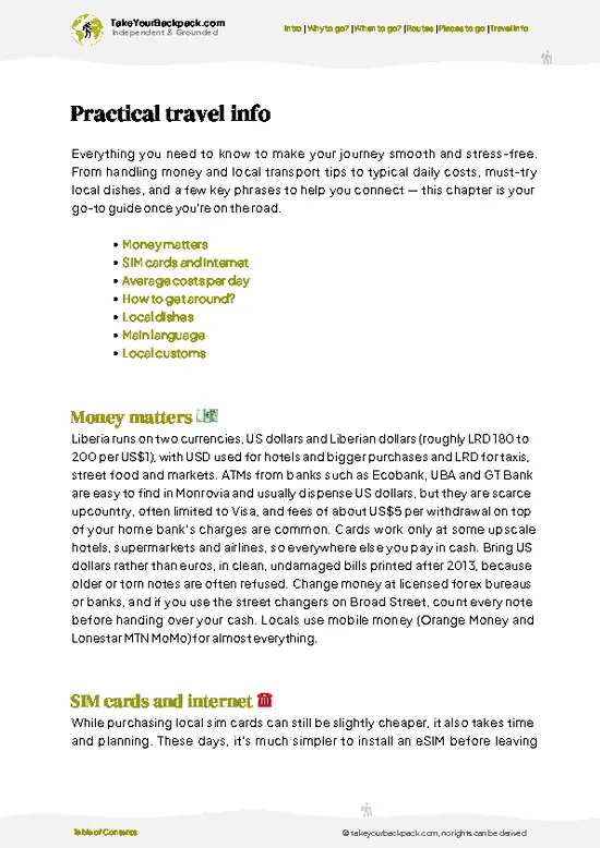 example page 7 from our offline Travel Guide for Liberia