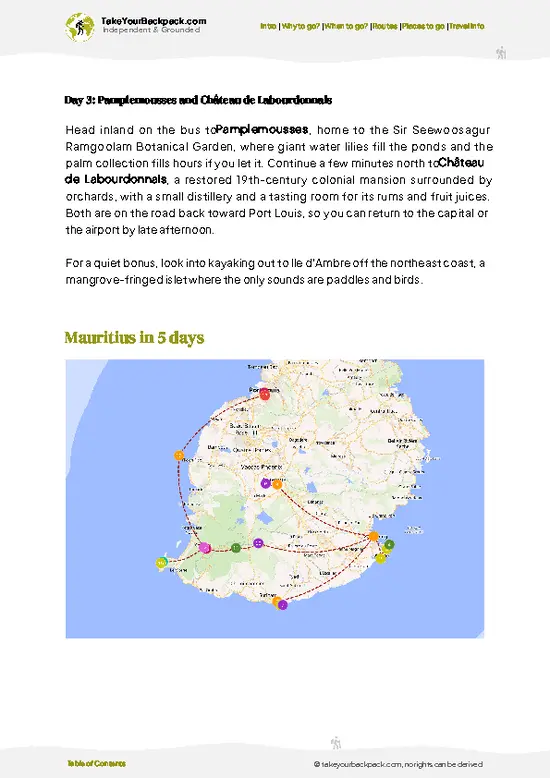 example page 4 from our offline Travel Guide for Mauritius