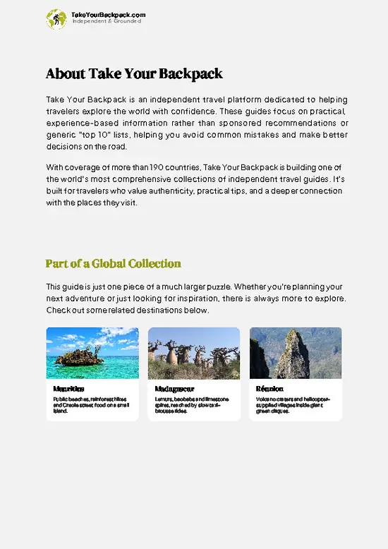 example page 1 from our offline Travel Guide for Seychelles
