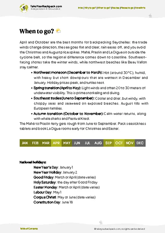 example page 3 from our offline Travel Guide for Seychelles