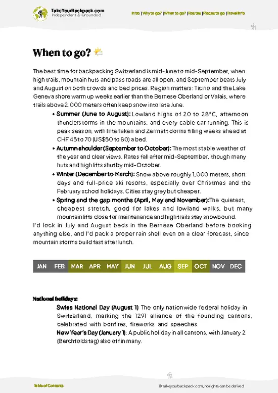 example page 3 from our offline Travel Guide for Switzerland