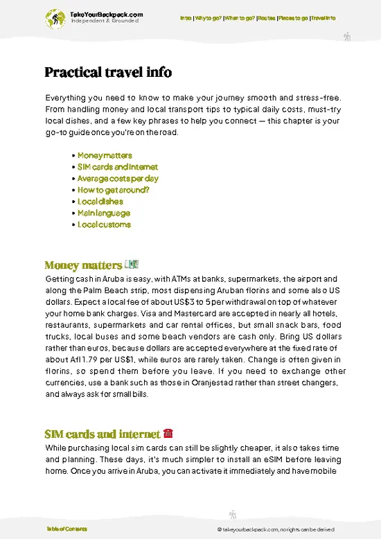 example page 7 from our offline Travel Guide for Aruba