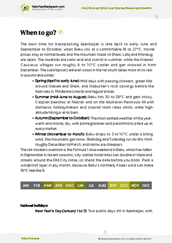 example page 3 from our offline Travel Guide for Azerbaijan