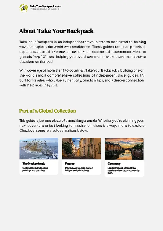 example page 1 from our offline Travel Guide for Belgium