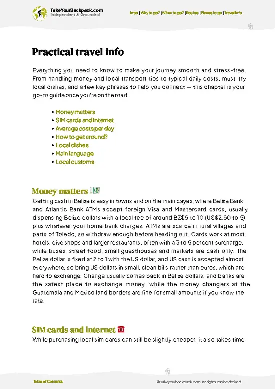 example page 7 from our offline Travel Guide for Belize