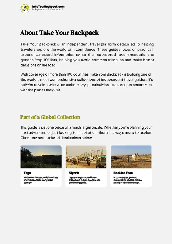 example page 1 from our offline Travel Guide for Benin
