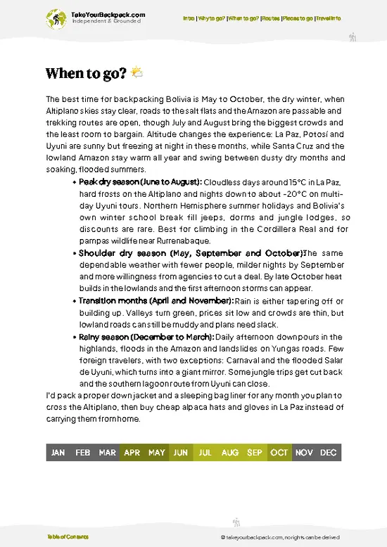 example page 3 from our offline Travel Guide for Bolivia