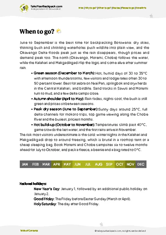 example page 3 from our offline Travel Guide for Botswana