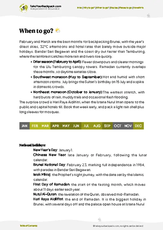 example page 3 from our offline Travel Guide for Brunei