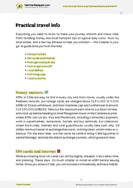 example page 7 from our offline Travel Guide for Chile