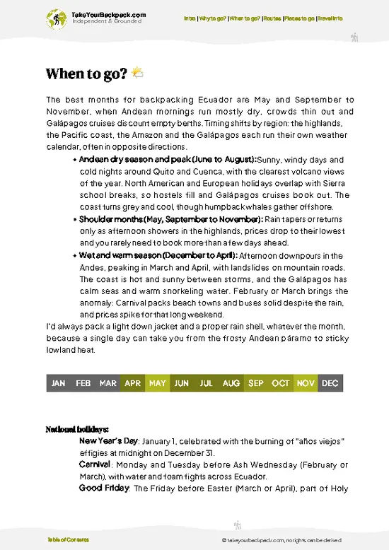 example page 3 from our offline Travel Guide for Ecuador